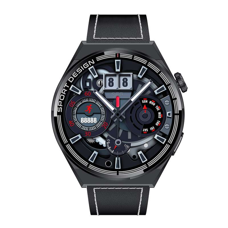 MD3MAX 1.39 inch Round Screen Leather Strap Smart Watch Supports Heart Rate Monitoring/Blood Oxygen
