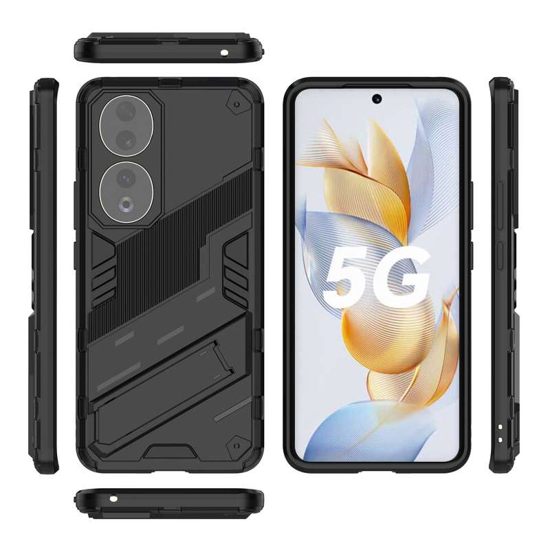 For Honor 90 Punk Armor PC + TPU Phone Case with Holder(Black)