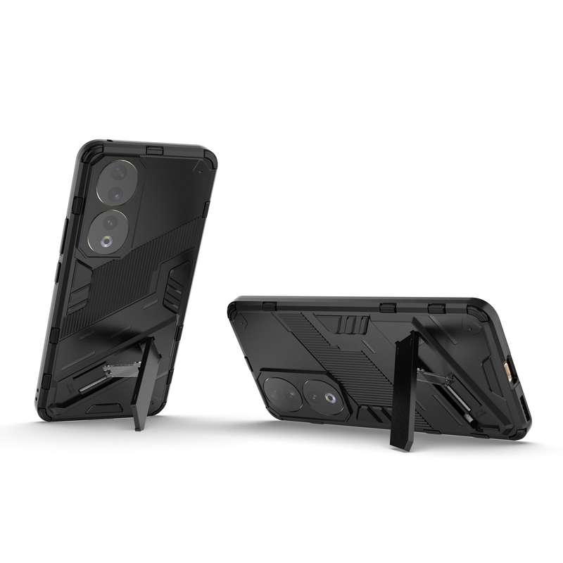 For Honor 90 Punk Armor PC + TPU Phone Case with Holder(Black)
