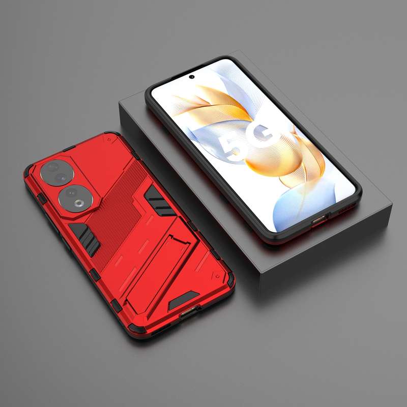 For Honor 90 Punk Armor PC + TPU Phone Case with Holder(White)