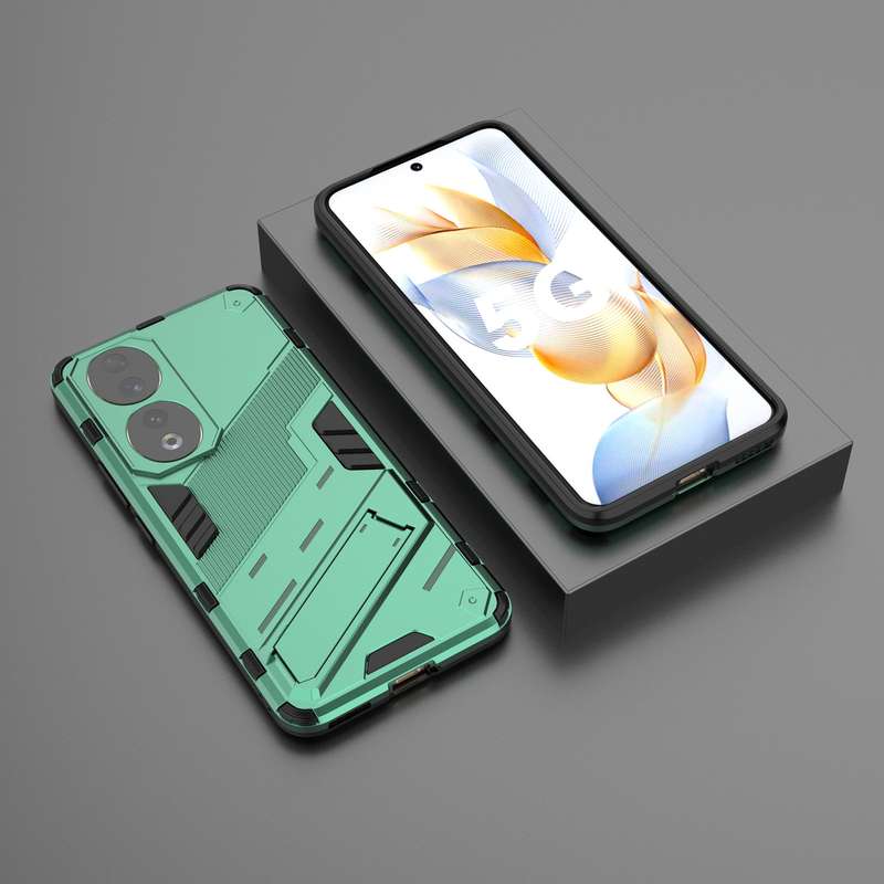 For Honor 90 Punk Armor PC + TPU Phone Case with Holder(White)