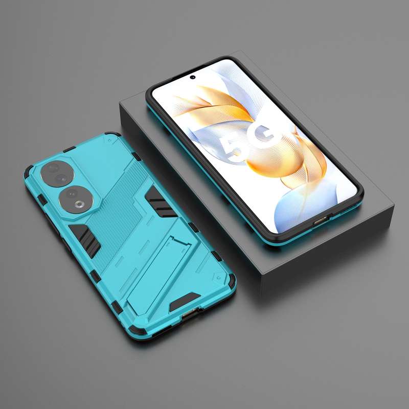 For Honor 90 Punk Armor PC + TPU Phone Case with Holder(White)