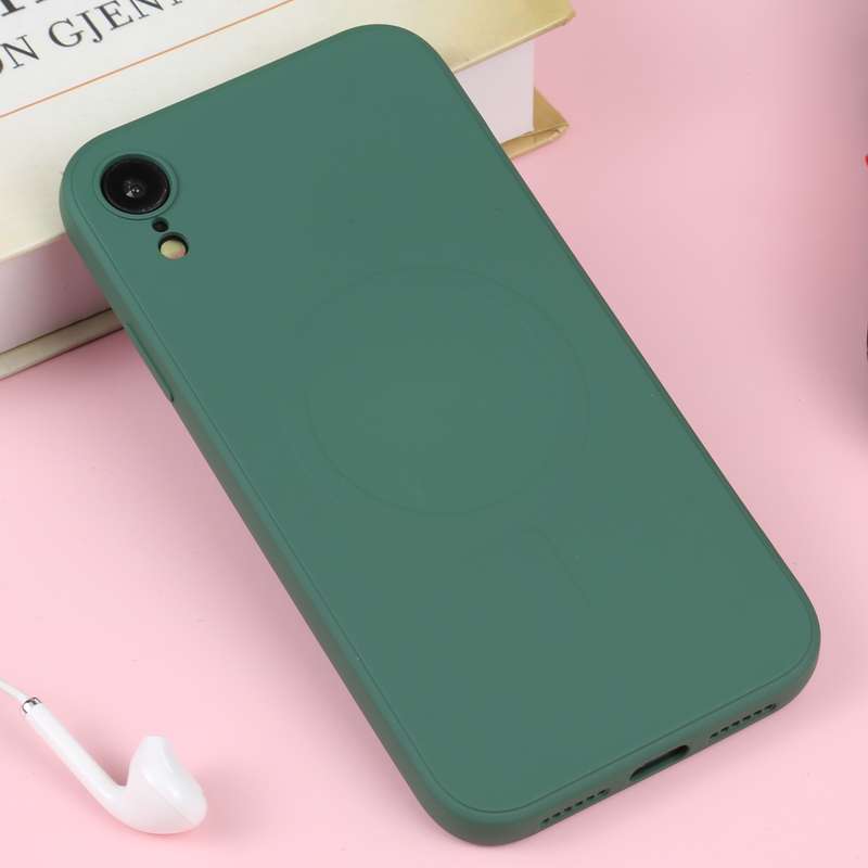 For iPhone XR Liquid Silicone Full Coverage Shockproof Magsafe Phone Case(Deep Green)