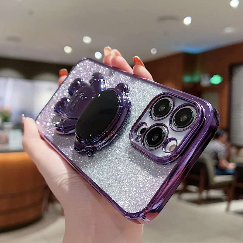 For iPhone 14 Pro Max Astronaut Holder Gradient Glitter Powder Phone Case(Purple)