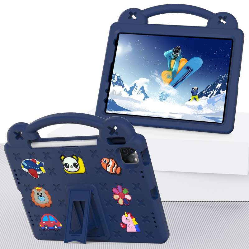 For iPad 2025 / 2022 Handle Kickstand Children EVA Shockproof Tablet Case(Navy Blue)