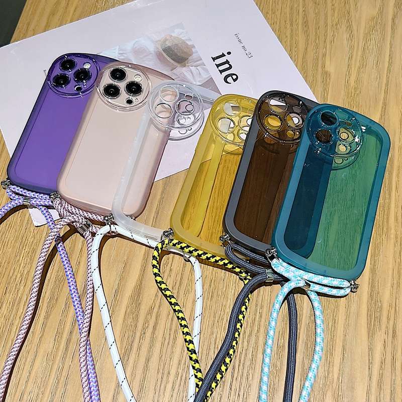 For iPhone 14 Plus Candy Colors TPU Phone Case with Lanyard(Black)