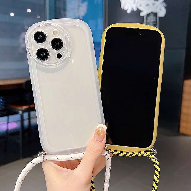 For iPhone 14 Plus Candy Colors TPU Phone Case with Lanyard(Black)
