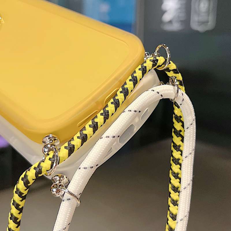 For iPhone 14 Plus Candy Colors TPU Phone Case with Lanyard(Black)