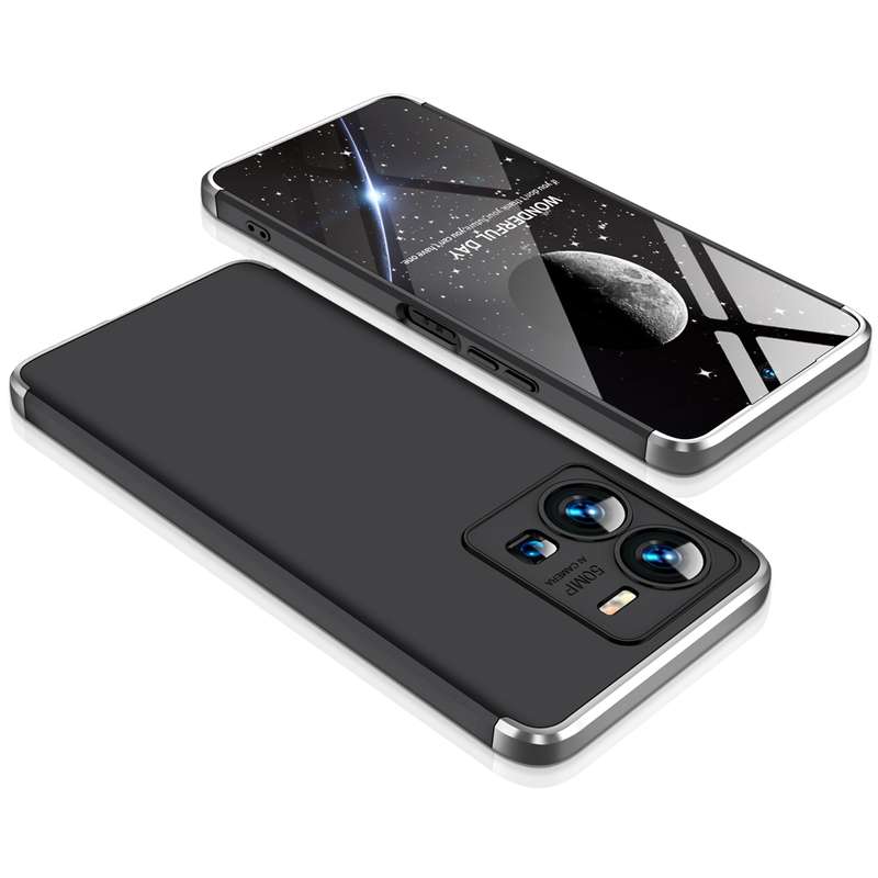 For vivo Y35 2022 GKK Three Stage Splicing Full Coverage PC Phone Case(Black Silver)