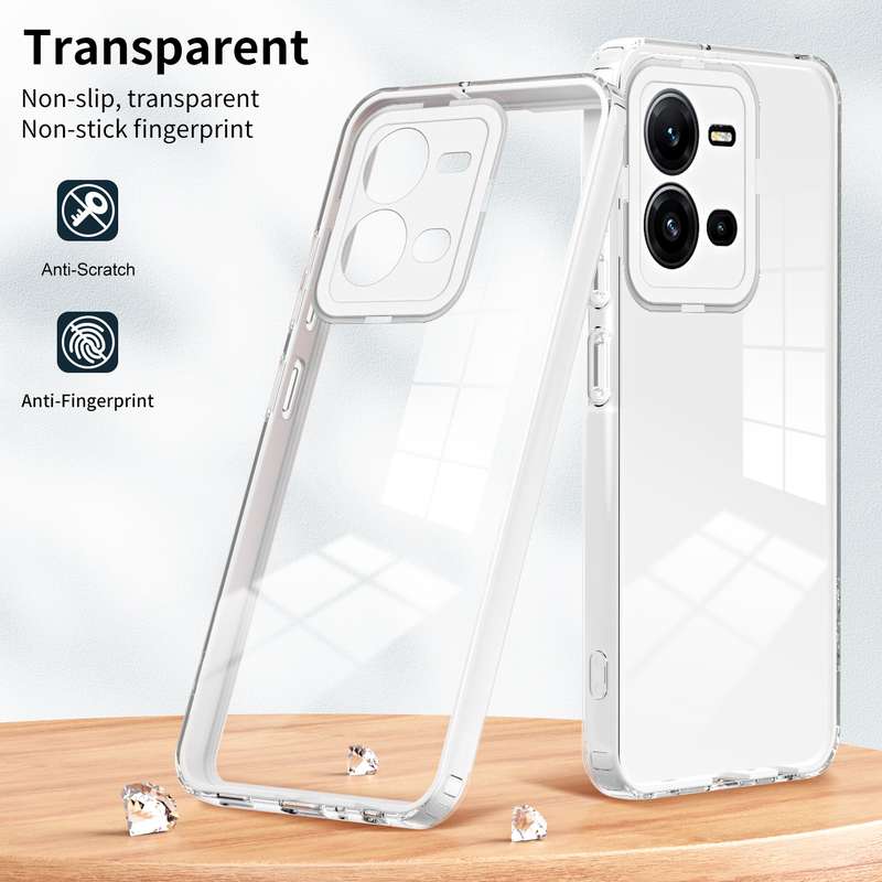 For vivo V25 5G / V25e 4G 3 in 1 Clear TPU Color PC Frame Phone Case(Black)