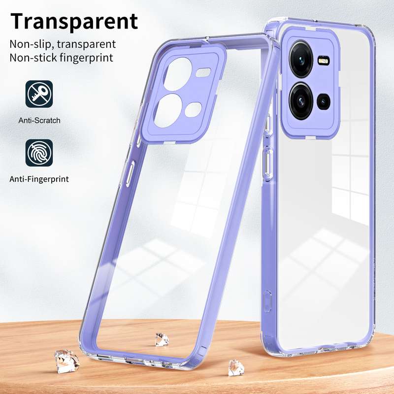 For vivo V25 5G / V25e 4G 3 in 1 Clear TPU Color PC Frame Phone Case(Black)