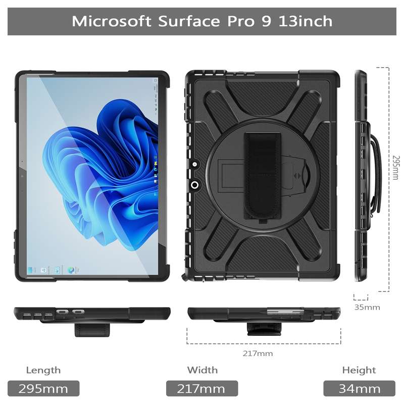 For MicroSoft Surface Pro 9 / 10 / 11 Rotatable Kickstand Grip Shockproof Tablet Case(Black)