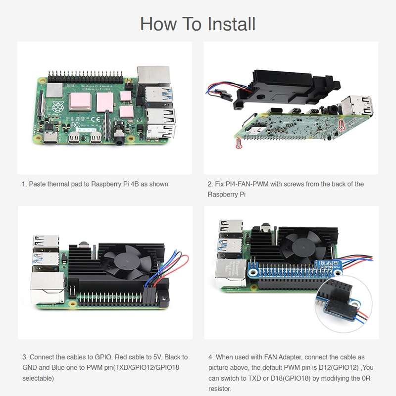 Waveshare Dedicated All-In-One Aluminum Alloy Cooling Fan For Raspberry Pi 4B