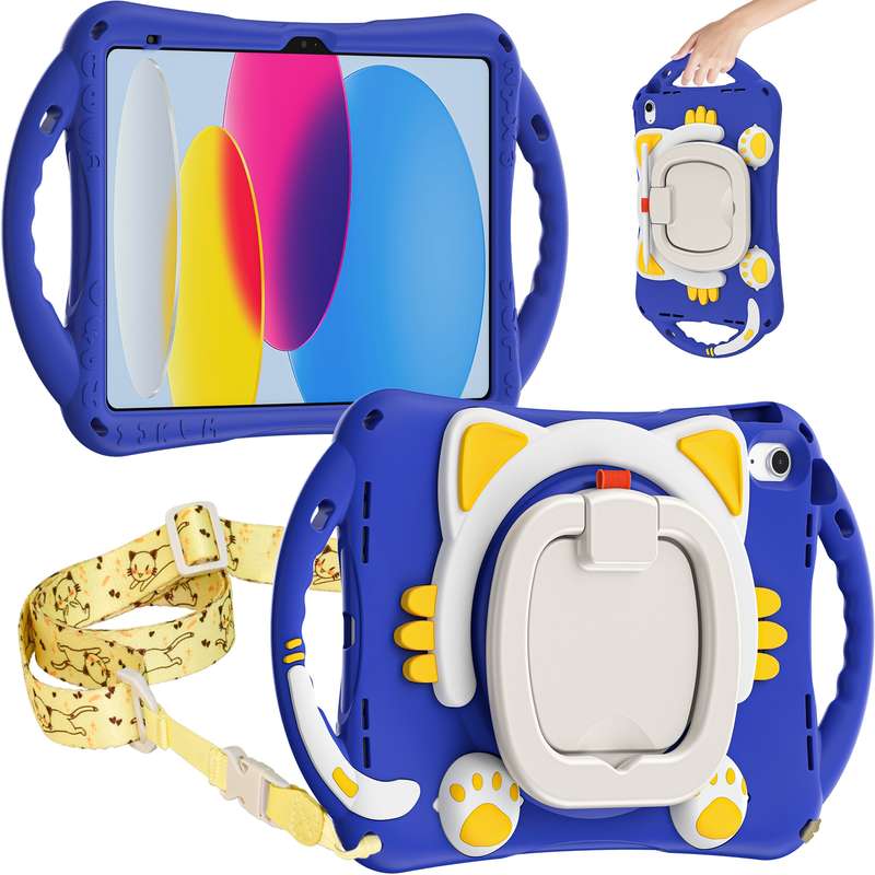 For iPad 2025 / 2022 Cute Cat King Kids Shockproof Silicone Tablet Case(Purple)