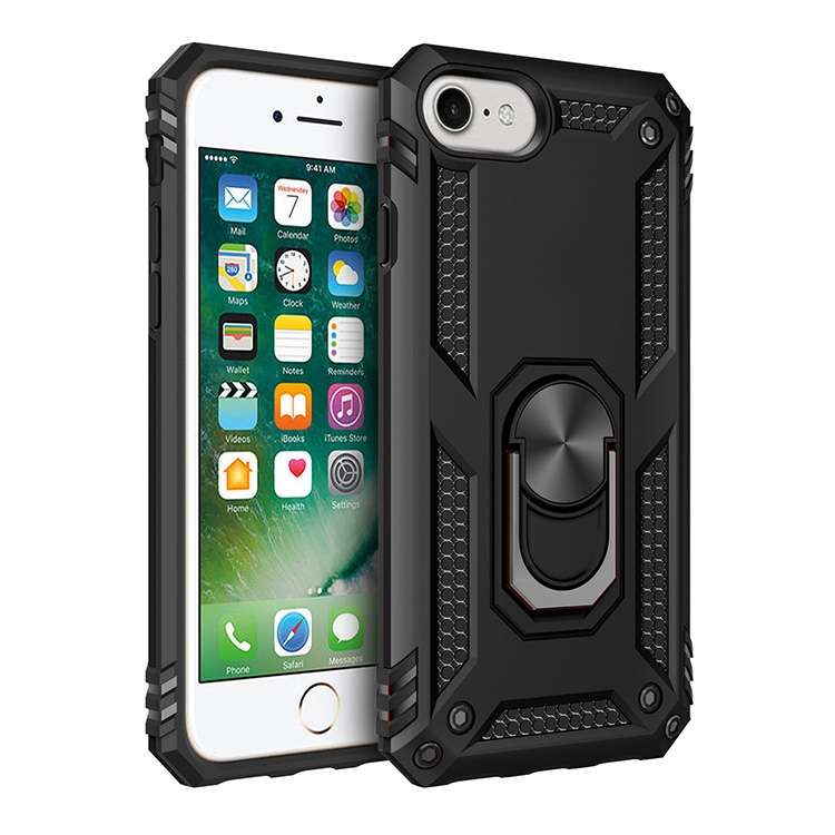 For iPhone SE 2022 / SE 2020 Shockproof TPU + PC Protective Case with 360 Degree Rotating Holder(Bla