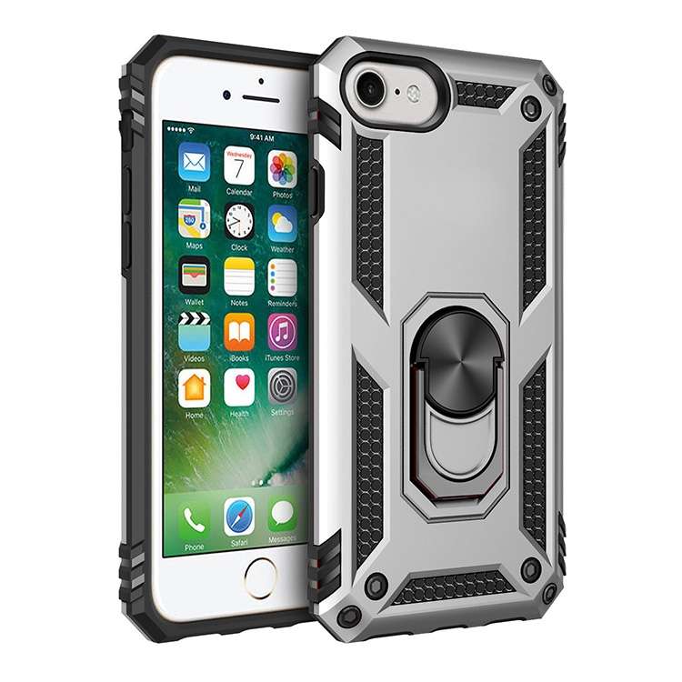 For iPhone SE 2022 / SE 2020 Shockproof TPU + PC Protective Case with 360 Degree Rotating Holder(Bla