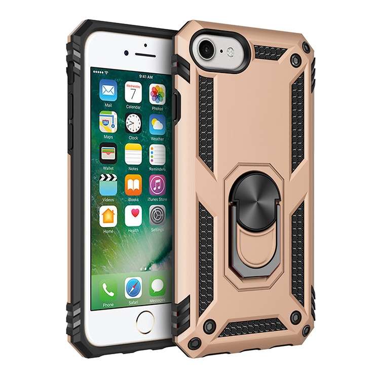 For iPhone SE 2022 / SE 2020 Shockproof TPU + PC Protective Case with 360 Degree Rotating Holder(Bla