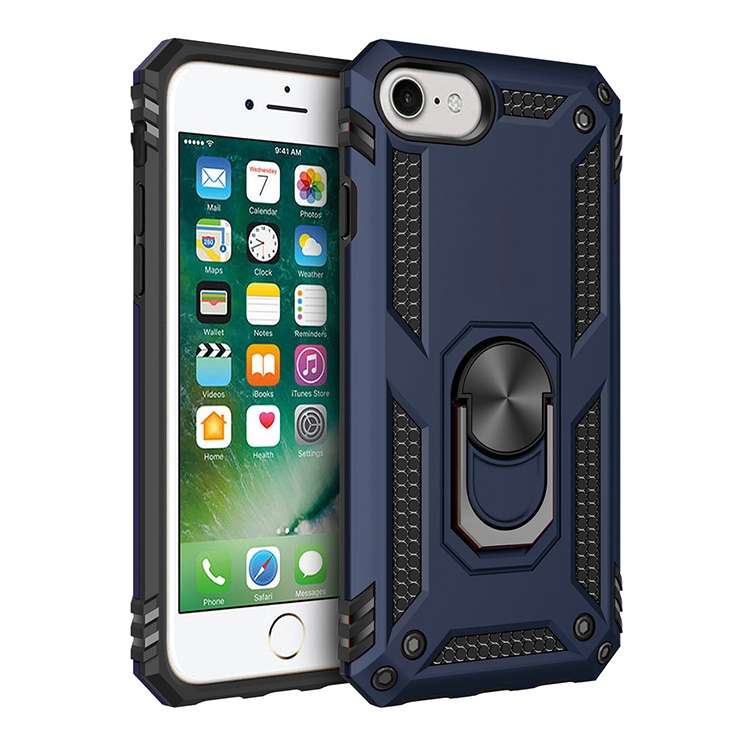 For iPhone SE 2022 / SE 2020 Shockproof TPU + PC Protective Case with 360 Degree Rotating Holder(Bla