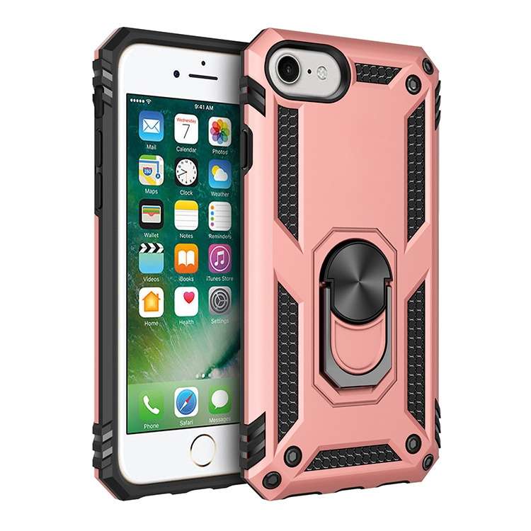 For iPhone SE 2022 / SE 2020 Shockproof TPU + PC Protective Case with 360 Degree Rotating Holder(Bla