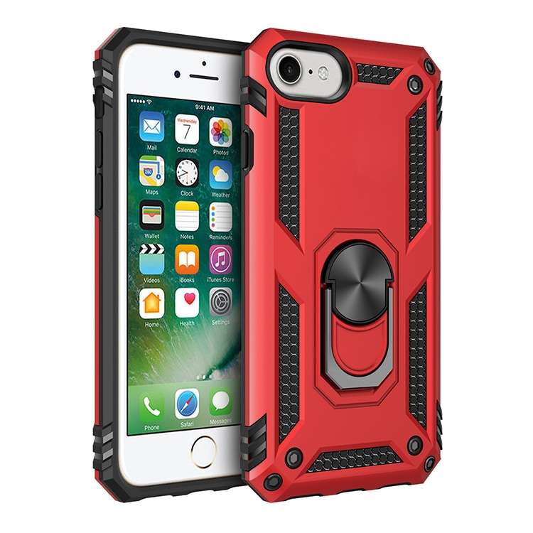 For iPhone SE 2022 / SE 2020 Shockproof TPU + PC Protective Case with 360 Degree Rotating Holder(Bla