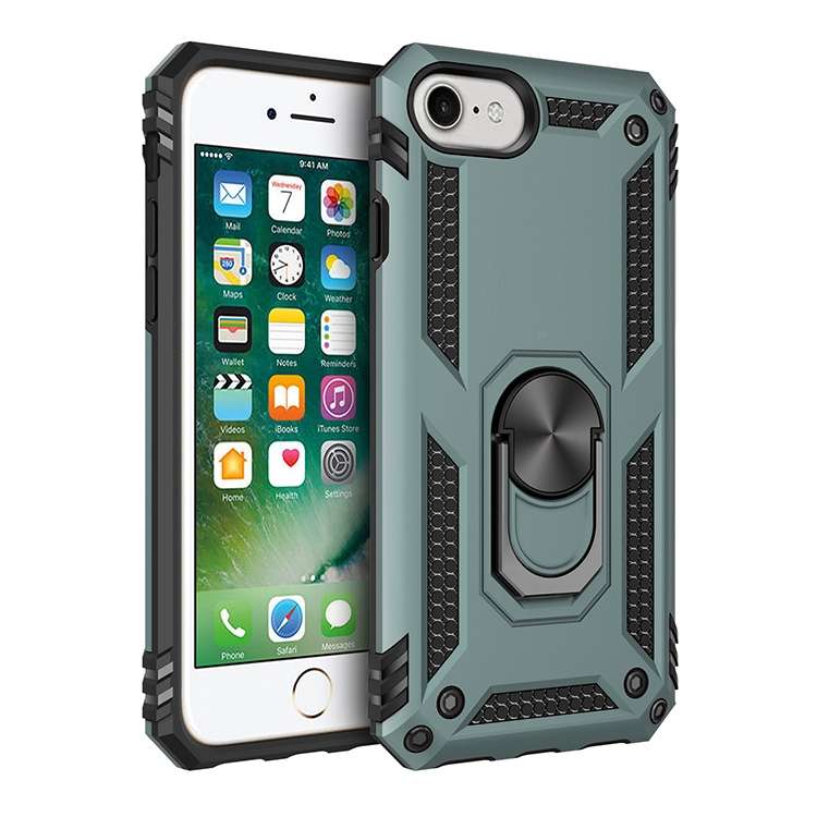 For iPhone SE 2022 / SE 2020 Shockproof TPU + PC Protective Case with 360 Degree Rotating Holder(Bla