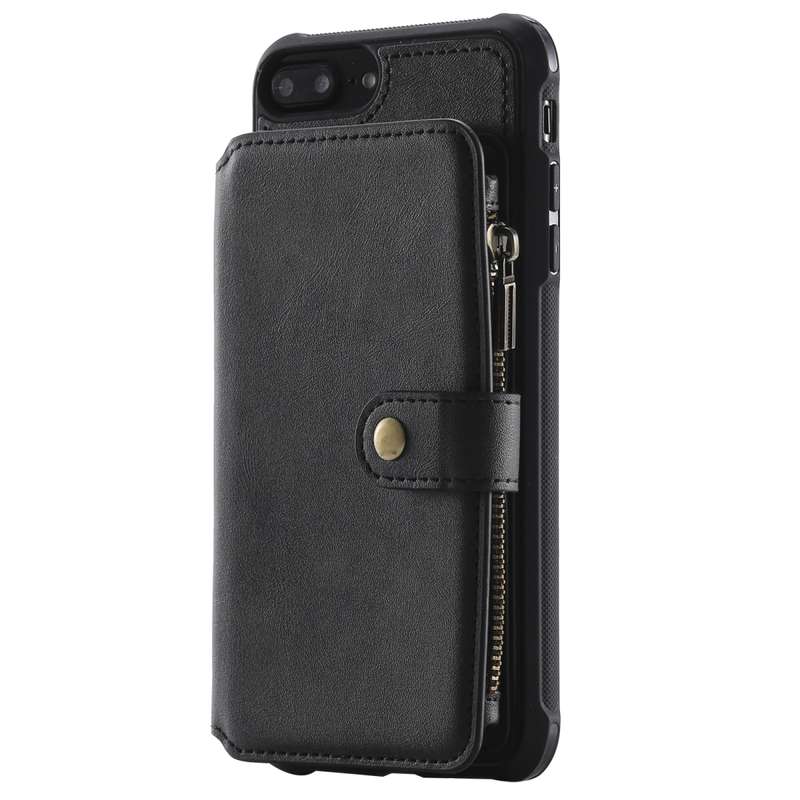 For iPhone 7 Plus / 8 Plus Zipper Shockproof Protective Case with Card Slots & Bracket & Photo Holde