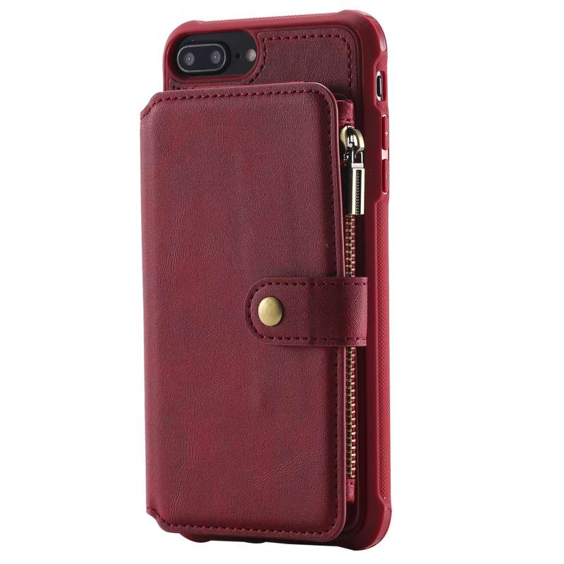 For iPhone 7 Plus / 8 Plus Zipper Shockproof Protective Case with Card Slots & Bracket & Photo Holde