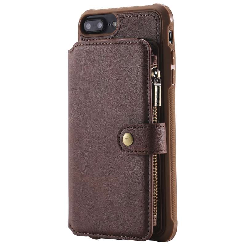 For iPhone 7 Plus / 8 Plus Zipper Shockproof Protective Case with Card Slots & Bracket & Photo Holde