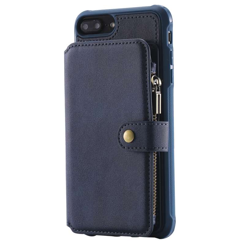 For iPhone 7 Plus / 8 Plus Zipper Shockproof Protective Case with Card Slots & Bracket & Photo Holde