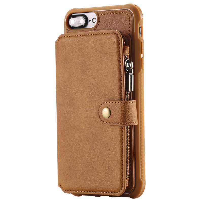 For iPhone 7 Plus / 8 Plus Zipper Shockproof Protective Case with Card Slots & Bracket & Photo Holde