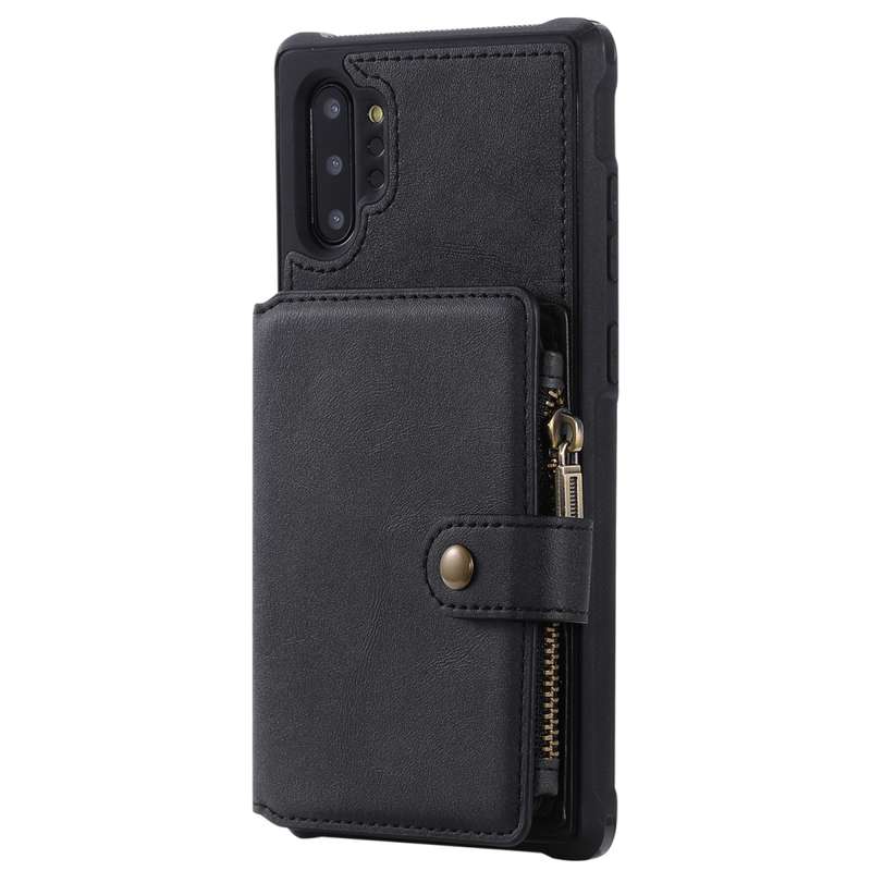 For Galaxy Note 10 Plus Zipper Shockproof Protective Case with Card Slots & Bracket & Photo Holder &
