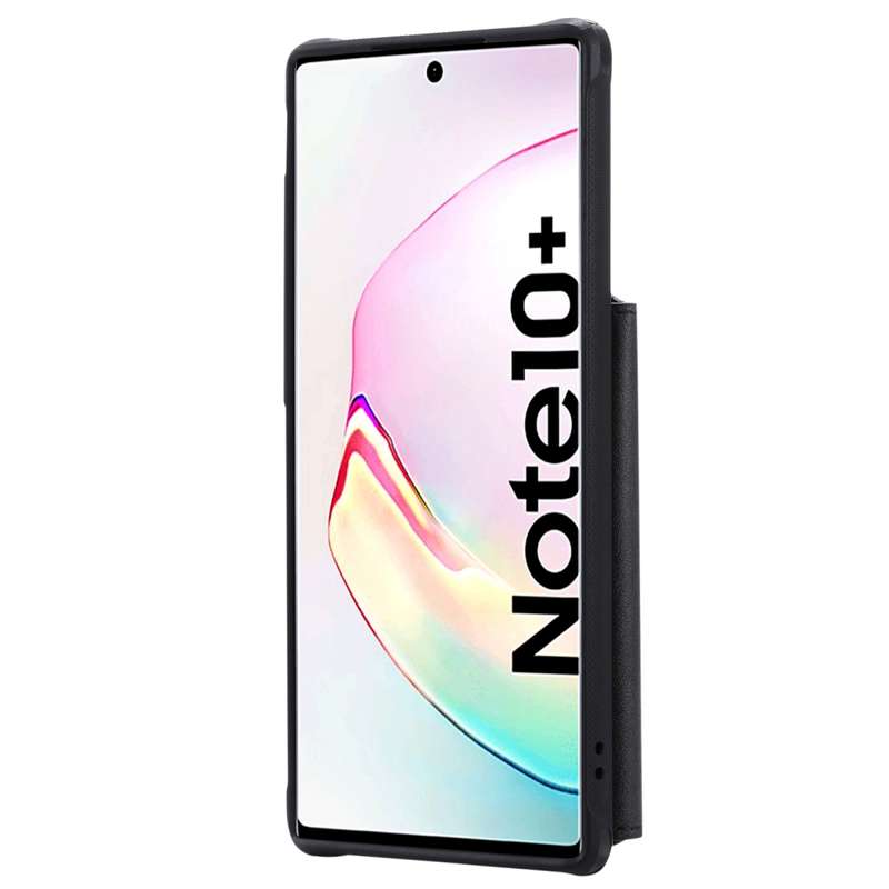 For Galaxy Note 10 Plus Zipper Shockproof Protective Case with Card Slots & Bracket & Photo Holder &