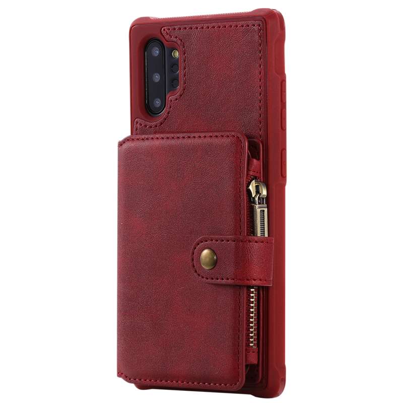 For Galaxy Note 10 Plus Zipper Shockproof Protective Case with Card Slots & Bracket & Photo Holder &