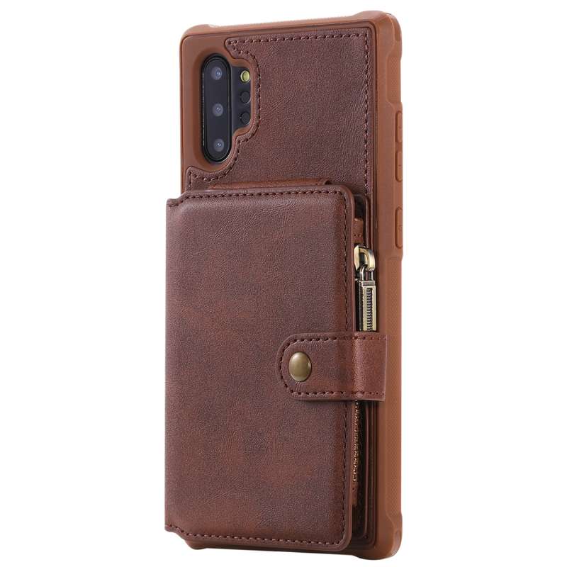 For Galaxy Note 10 Plus Zipper Shockproof Protective Case with Card Slots & Bracket & Photo Holder &
