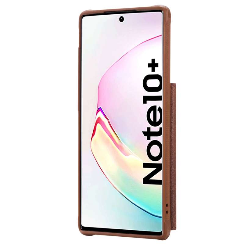 For Galaxy Note 10 Plus Zipper Shockproof Protective Case with Card Slots & Bracket & Photo Holder &