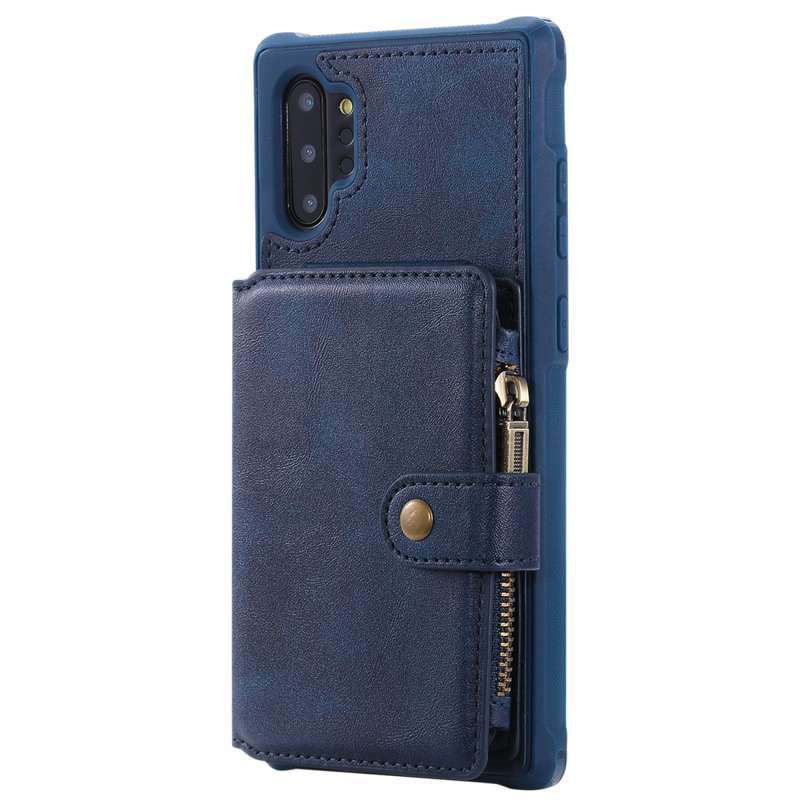 For Galaxy Note 10 Plus Zipper Shockproof Protective Case with Card Slots & Bracket & Photo Holder &