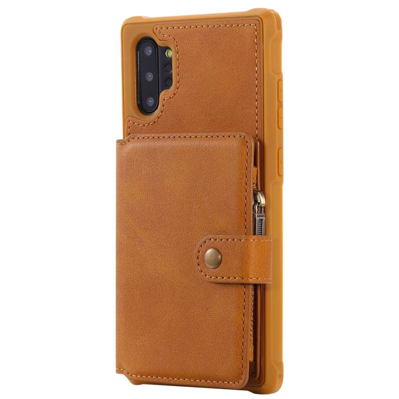 For Galaxy Note 10 Plus Zipper Shockproof Protective Case with Card Slots & Bracket & Photo Holder &