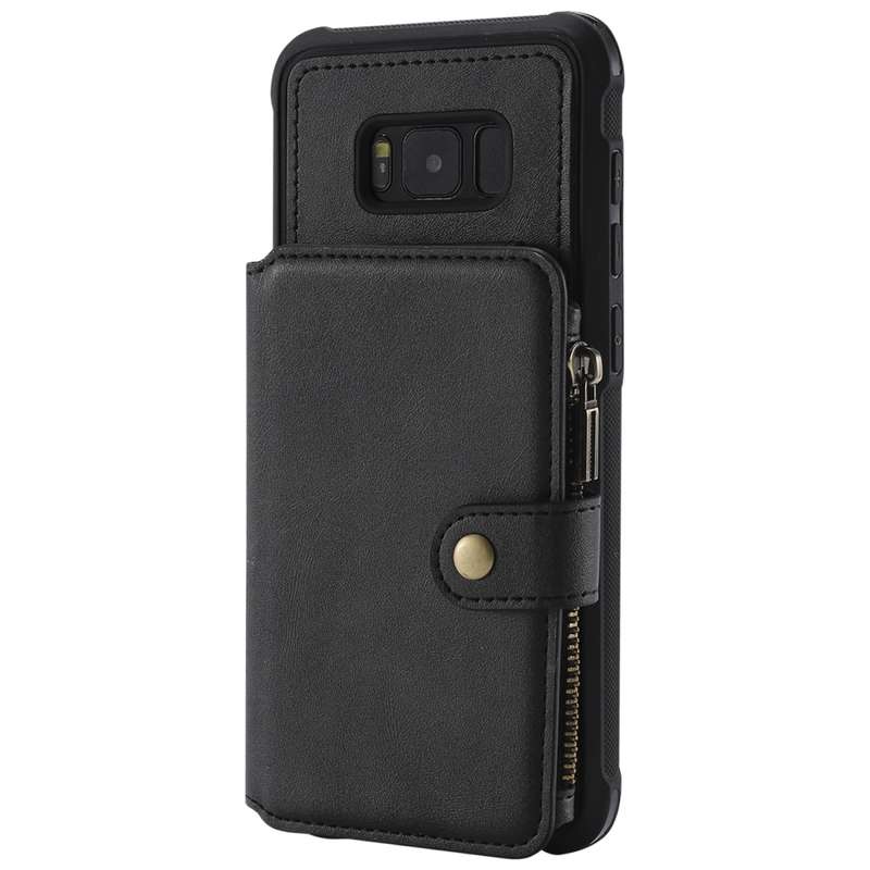 For Galaxy S8 Plus Zipper Shockproof Protective Case with Card Slots & Bracket & Photo Holder & Wall