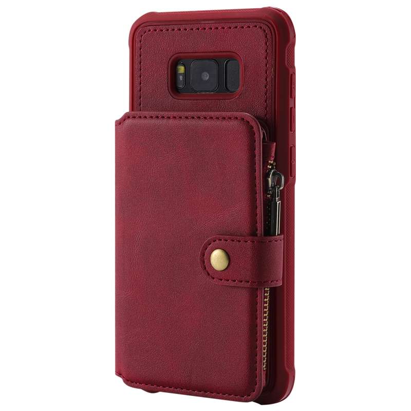 For Galaxy S8 Plus Zipper Shockproof Protective Case with Card Slots & Bracket & Photo Holder & Wall