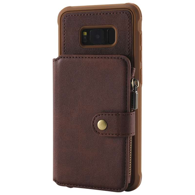 For Galaxy S8 Plus Zipper Shockproof Protective Case with Card Slots & Bracket & Photo Holder & Wall