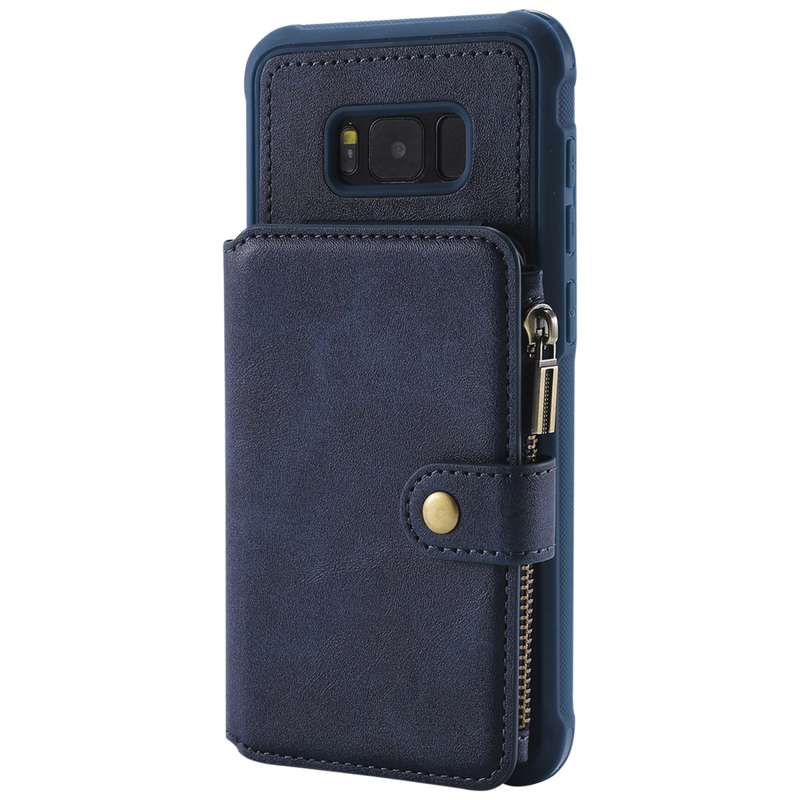 For Galaxy S8 Plus Zipper Shockproof Protective Case with Card Slots & Bracket & Photo Holder & Wall