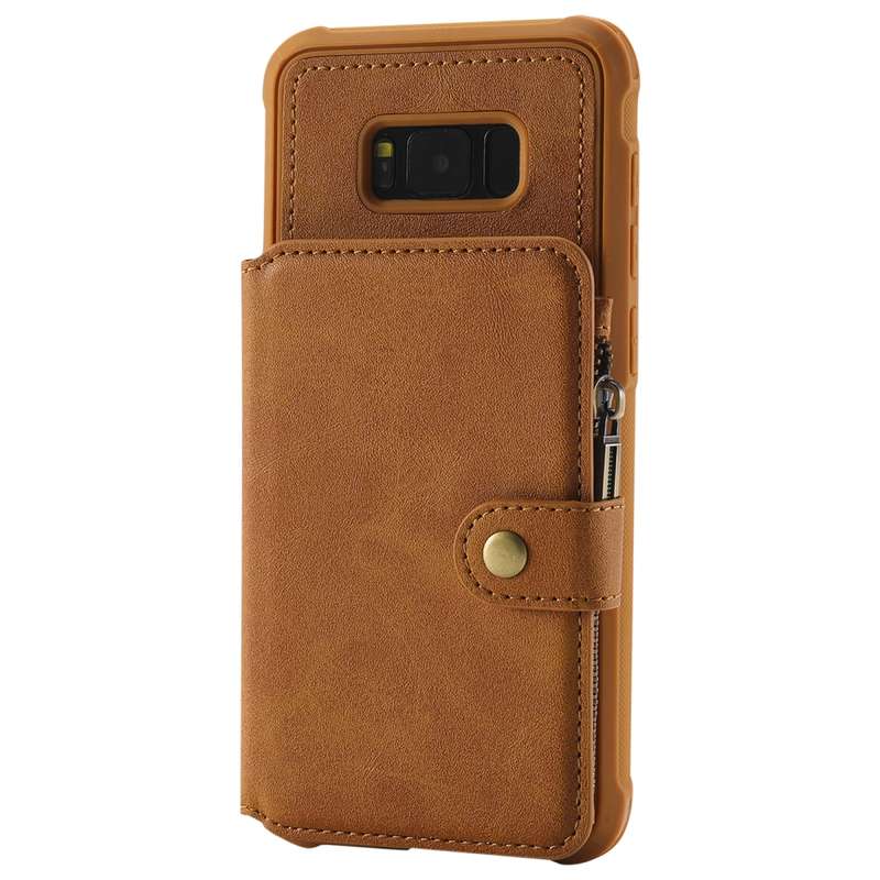 For Galaxy S8 Plus Zipper Shockproof Protective Case with Card Slots & Bracket & Photo Holder & Wall