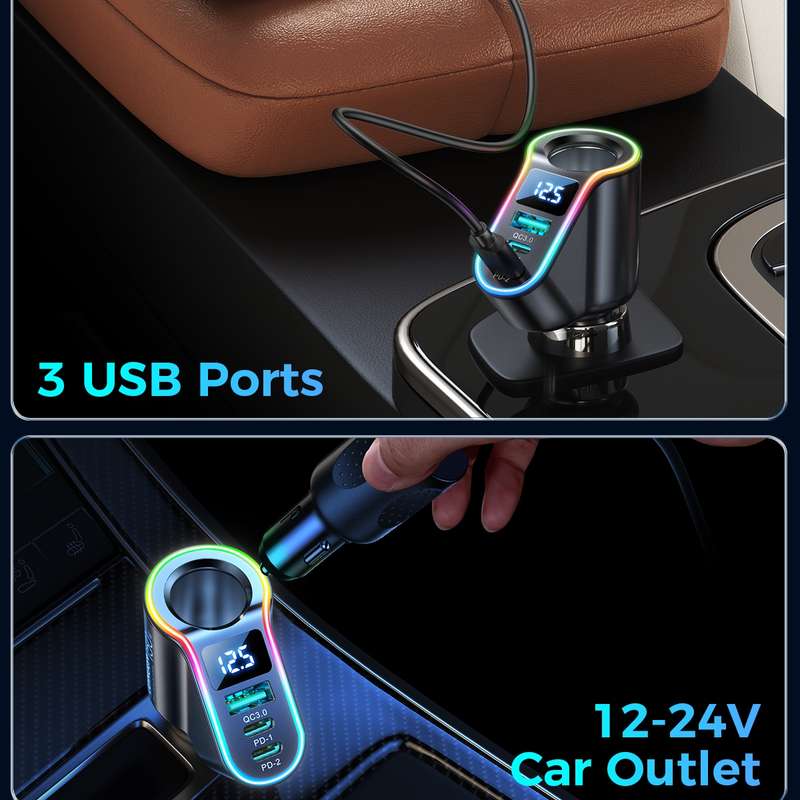 JOYROOM JR-CL21 150W 4-in-1 USB + Type-Cx2 Car Charger with Cigarette Lighter(Black)