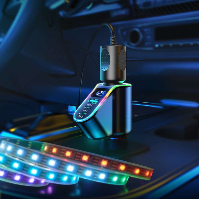 JOYROOM JR-CL21 150W 4-in-1 USB + Type-Cx2 Car Charger with Cigarette Lighter(Black)