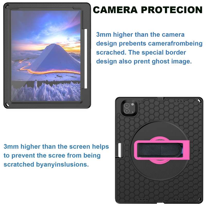 For iPad Pro 12.9 inch 2019 / 2021 / 2022 360 Rotation Stand EVA Hard PC Tablet Case with Strap(Blac
