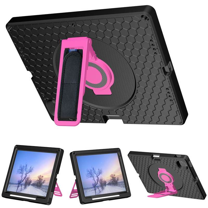 For iPad Pro 12.9 inch 2019 / 2021 / 2022 360 Rotation Stand EVA Hard PC Tablet Case with Strap(Blac
