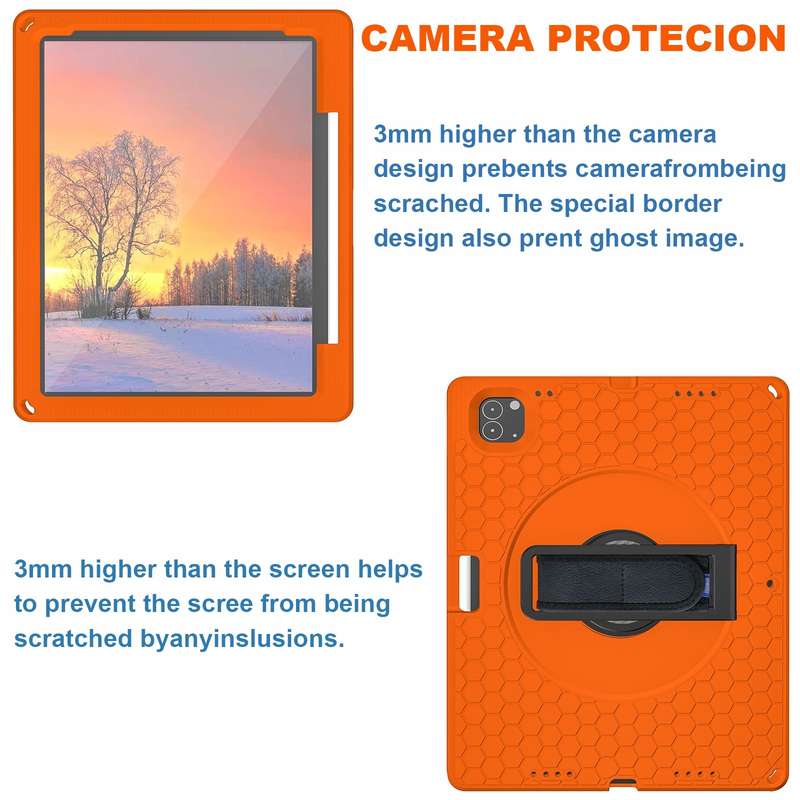 For iPad Pro 12.9 inch 2019 / 2021 / 2022 360 Rotation Stand EVA Hard PC Tablet Case with Strap(Blac