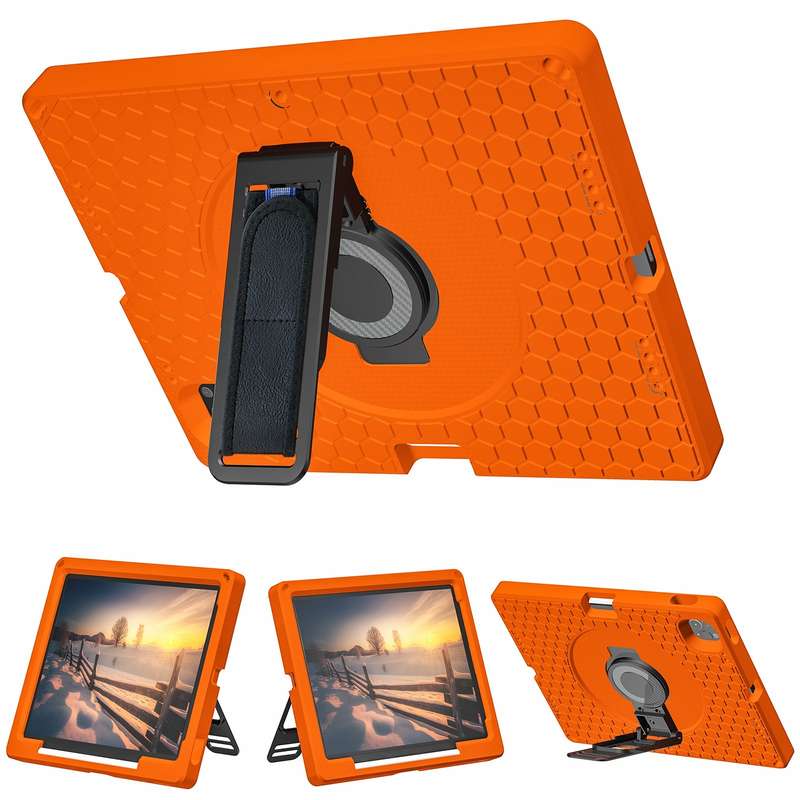 For iPad Pro 12.9 inch 2019 / 2021 / 2022 360 Rotation Stand EVA Hard PC Tablet Case with Strap(Blac