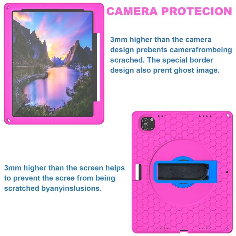 For iPad Pro 12.9 inch 2019 / 2021 / 2022 360 Rotation Stand EVA Hard PC Tablet Case with Strap(Blac