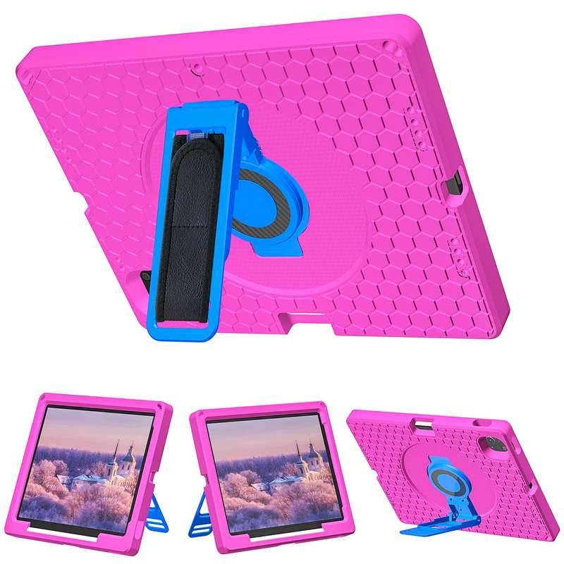 For iPad Pro 12.9 inch 2019 / 2021 / 2022 360 Rotation Stand EVA Hard PC Tablet Case with Strap(Blac